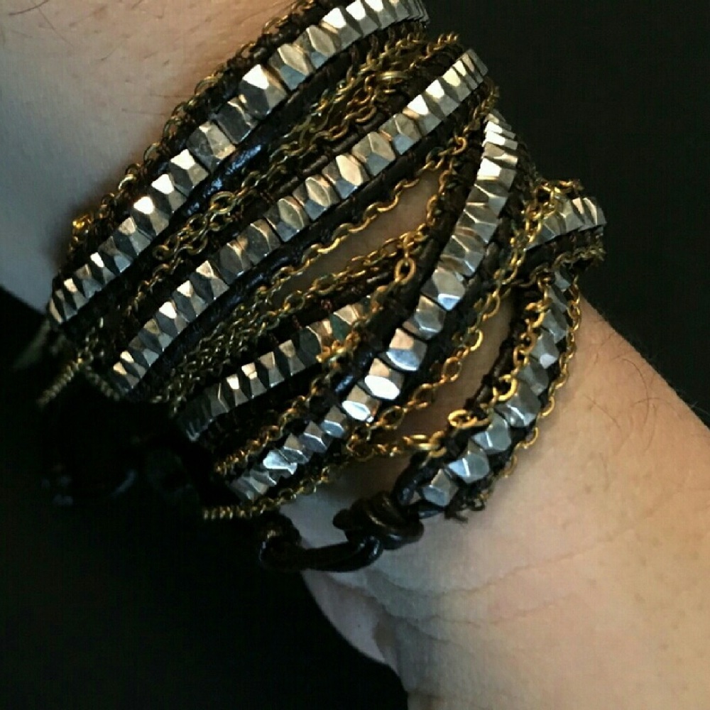 Jewelry,  Gold Lace Leather Wrapped Bracelets - Picture 2 of 2